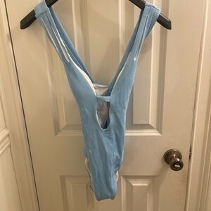 BECCA Light Blue Ribbed One-Piece Swimsuit